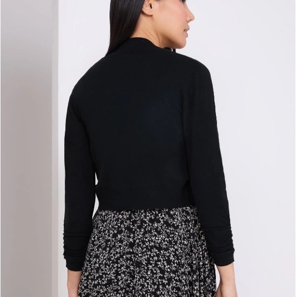 3/4 Ruched Sleeve Bolero Sweater - Picture 3 of 4